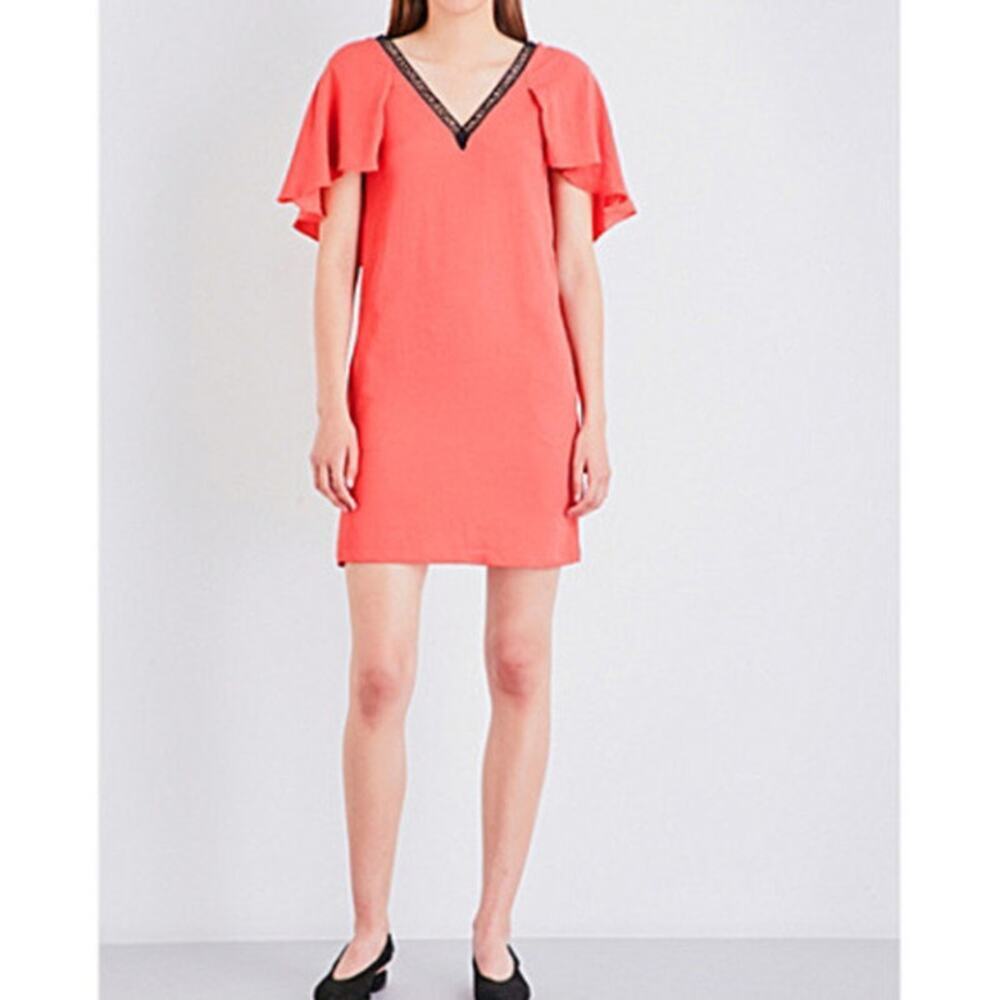 Maje Rysandre coral flutter dress - Size 1